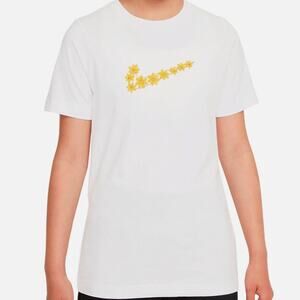 Nike L White Yellow Girls Short Sleeve T Shirt Daisy Flower Power
